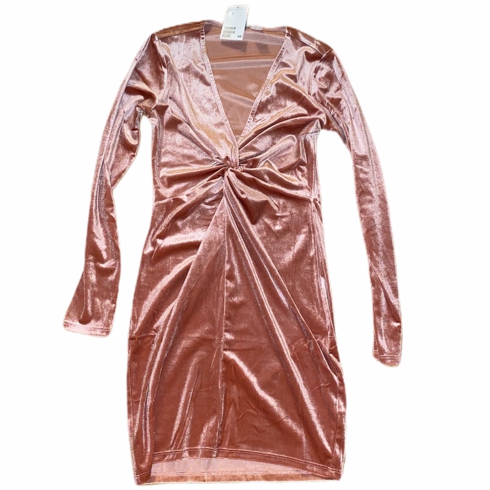 NWT DIVIDED Light Pink Velvet Long Sleeve Dress